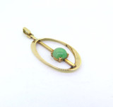 Vintage Retro 1970s 14ct Yellow Gold & Jade Pendant 3.8g