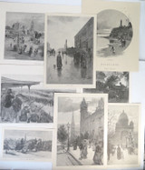 Group Lot Original 1886 Engraving Prints, Street & Garden Scenes Early Victoria