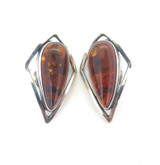 Vintage Sterling Silver & Teardrop Shape Amber Style Resin Clip-on Earrings 11.g