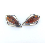 Vintage Sterling Silver & Teardrop Shape Amber Style Resin Clip-on Earrings 11.g