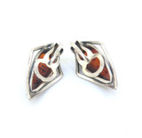 Vintage Sterling Silver & Teardrop Shape Amber Style Resin Clip-on Earrings 11.g