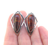 Vintage Sterling Silver & Teardrop Shape Amber Style Resin Clip-on Earrings 11.g