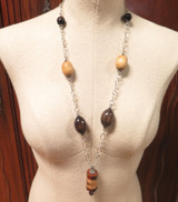 Artisan Crafted Dan Cherry Carved Wooden Bead & Sterling Silver Necklace 80cm