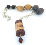 Artisan Crafted Dan Cherry Carved Wooden Bead & Sterling Silver Necklace 80cm
