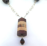 Artisan Crafted Dan Cherry Carved Wooden Bead & Sterling Silver Necklace 80cm