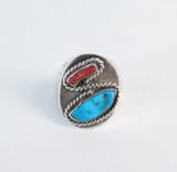 Vintage Twin Turquoise Native American Ring in Sterling Silver