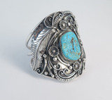 Large Decorative Native American Silver & Turquoise Wrist Cuff