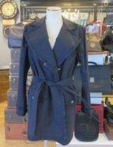 Vintage Chanel Tweed Trench Coat in Black, Size 46 FR