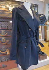 Vintage Chanel Tweed Trench Coat in Black, Size 46 FR