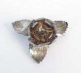 Vintage European Made Oxidised Rose Brooch in Sterling Silver with Ridged Leaves