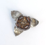 Vintage European Made Oxidised Rose Brooch in Sterling Silver with Ridged Leaves