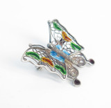 Vintage .925 Sterling Silver Filigree Butterfly Brooch With Colourful Enamel