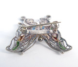 Vintage .925 Sterling Silver Filigree Butterfly Brooch With Colourful Enamel