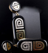 Vintage "La Triomphe" 14ct Yellow Gold 1.00ct G Vs Diamond & Onyx Set Ear Clips