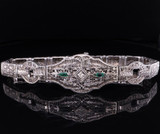 Antique Emerald & Diamond Set 14ct White Gold Bracelet Val $3950