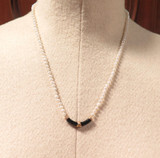 Vintage White Seed Pearl Necklace & Black Onyx 14ct Gold Criss Cross Accent 50cm