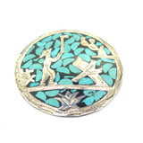 Decorative Mexican Sterling Silver & Turquoise Inlaid Brooch / Pendant 15.9g