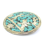 Decorative Mexican Sterling Silver & Turquoise Inlaid Brooch / Pendant 15.9g