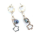 Handmade Beautiful Sterling Silver Heart & Pearl Dangle Neta Earrings 5.6g