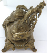 Antique Ornate Brass Twin Ink Wells Desk Set. Winged Goddess, Dolphins etc