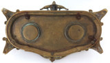 Antique Ornate Brass Twin Ink Wells Desk Set. Winged Goddess, Dolphins etc