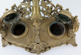 Antique Ornate Brass Twin Ink Wells Desk Set. Winged Goddess, Dolphins etc