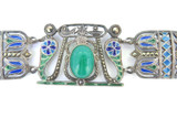 Egyptian Revival Sterling Silver Enamel & Chrysoprase Scarab Bracelet 8cm 42.1g