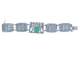 Egyptian Revival Sterling Silver Enamel & Chrysoprase Scarab Bracelet 8cm 42.1g