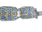 Egyptian Revival Sterling Silver Enamel & Chrysoprase Scarab Bracelet 8cm 42.1g