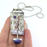 Artisan Design Sterling Silver Copper Inlaid Amethyst & Sugilite Necklace 40.3g