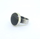 Handmade Textured Sterling Silver & Banded Agate Ring Size P1/2 9.9g