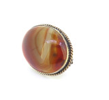 Antique 1900s Gold Plated .800 Silver & Banded Carnelian Oval Brooch 30.5g