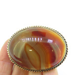 Antique 1900s Gold Plated .800 Silver & Banded Carnelian Oval Brooch 30.5g