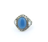 Vintage Sterling Silver Blue Chalcedony & Topaz Filigree Ring Size P1/2 4.6g