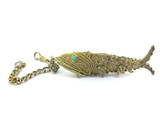 Vintage Articulated Sterling Silver & Turquoise Eyes Filigree Fish Pendant Fob