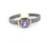 Stunning Sterling Silver Amethyst & 14ct Gold Rope Accent Bangle 44.8g