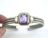 Stunning Sterling Silver Amethyst & 14ct Gold Rope Accent Bangle 44.8g