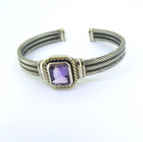 Stunning Sterling Silver Amethyst & 14ct Gold Rope Accent Bangle 44.8g