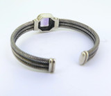 Stunning Sterling Silver Amethyst & 14ct Gold Rope Accent Bangle 44.8g