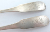 1800s Pair USA Coin Silver Teaspoons. Maker R King.