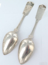 1800s Pair USA Coin Silver Dessert Spoons. C B Hayes & Co.
