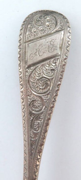 c1860 Superb Engraved Handle Pure Coin Silver Large Fork. Farrington & Hunnewell