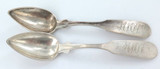 1800s Pair USA Coin Silver Tea Spoons. N L Hazen.