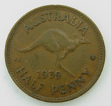 Nice Grade Australian 1939 Roo 1/2d Halfpenny.