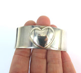 Vintage Heavy Sterling Silver Bangle with Puffy Heart Motif 85.4g