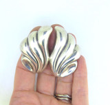 Vintage Mexican Dramatic Bold Sterling Silver Sculptural clip-on Earrings 21.8g