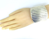 Vintage Corrugated Sterling Silver Cuff Bangle by Mexican Artisan 61.9g