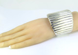 Vintage Corrugated Sterling Silver Cuff Bangle by Mexican Artisan 61.9g