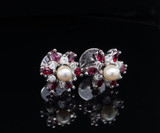 One Pair of Vintage 14ct White Gold Ruby & Diamond Earrings Val $4200