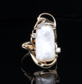Vintage 14ct Yellow Gold Freshwater Pearl & Diamond Ring Size L Val $1725